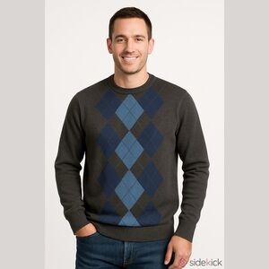 Dockers Men's Argyle Crewneck Sweater - Black and Blue, Size XLT.